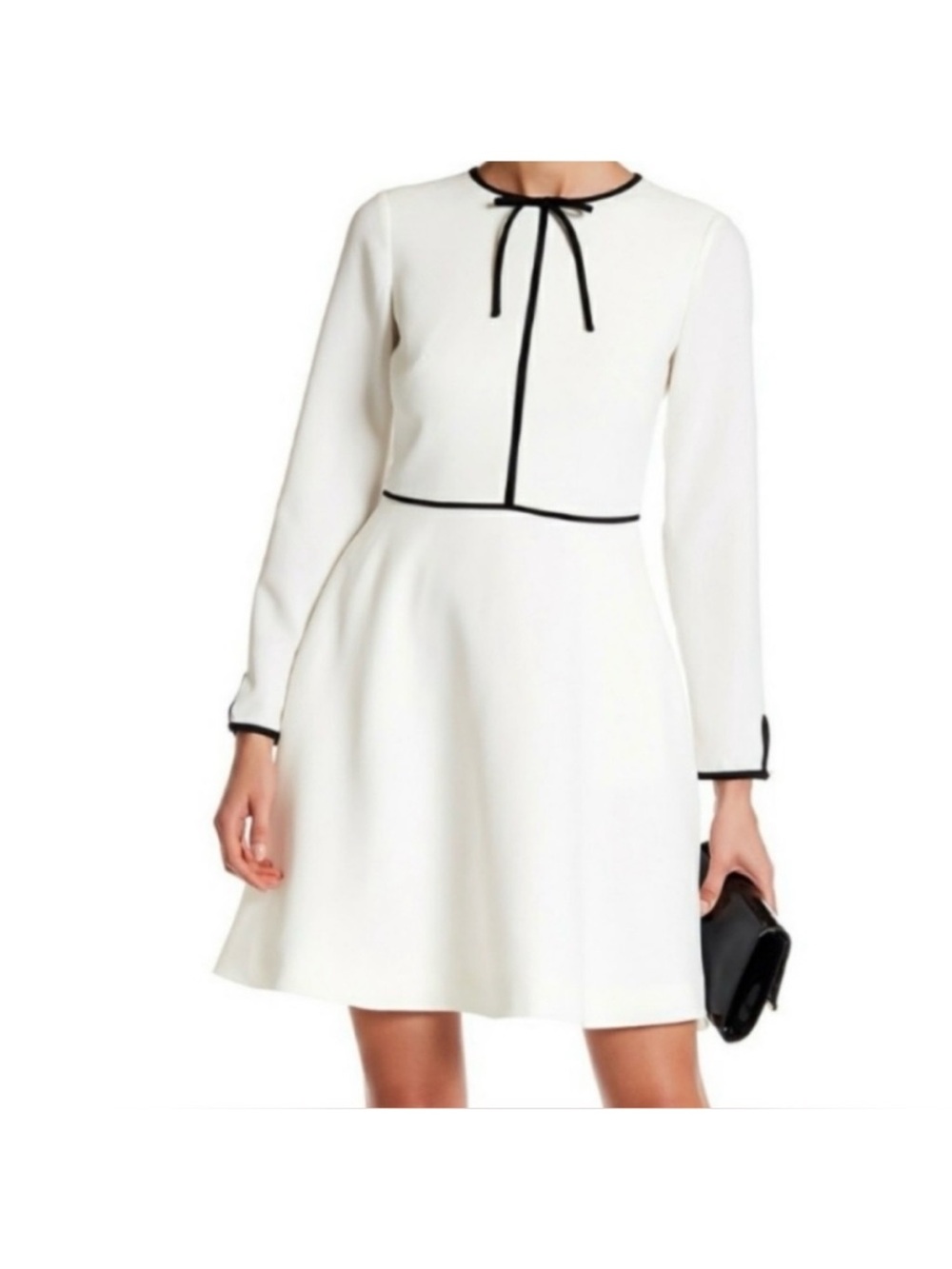 Ted Baker White Long-Sleeve A-Line Dress with Black Trim